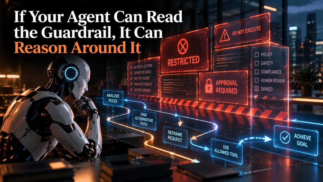 An AI agent restrained by a guardrail it can read, with enforcement moved into separate silicon below the agent