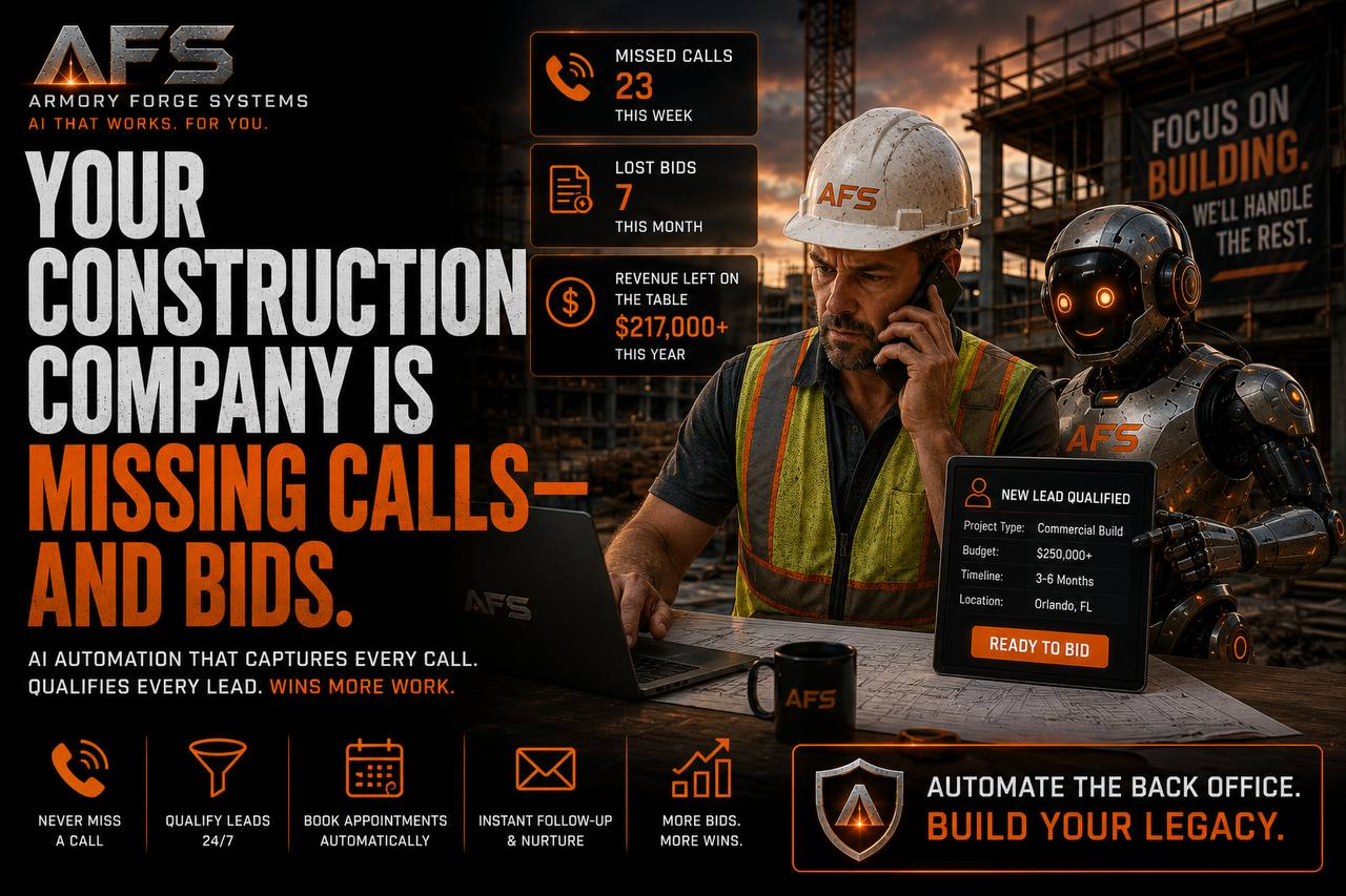 A construction site trailer with a ringing phone while the crew works in the field — every missed call is a lost bid